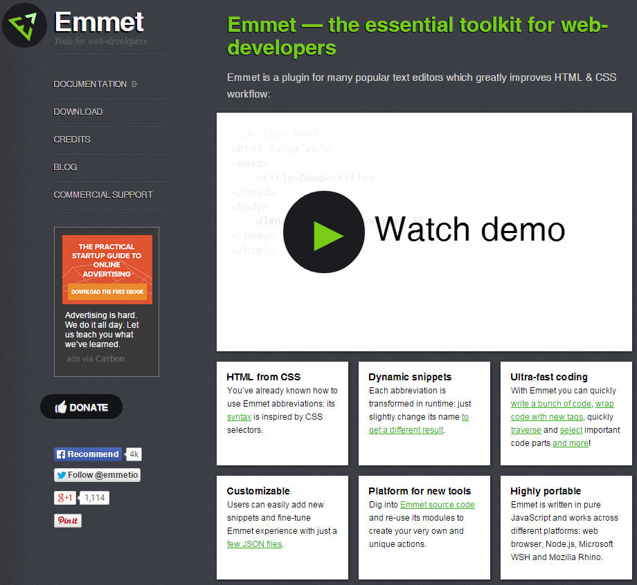 Emmet 官方網站截圖